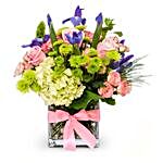 Majestic Mixed Flowers Cubical Vase