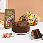 Flowers And Chocolate Cake Sweet Combo