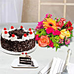 Mixed Flowers And Black Forest Cake