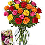 Vibrant Mixed Roses Vase And Card