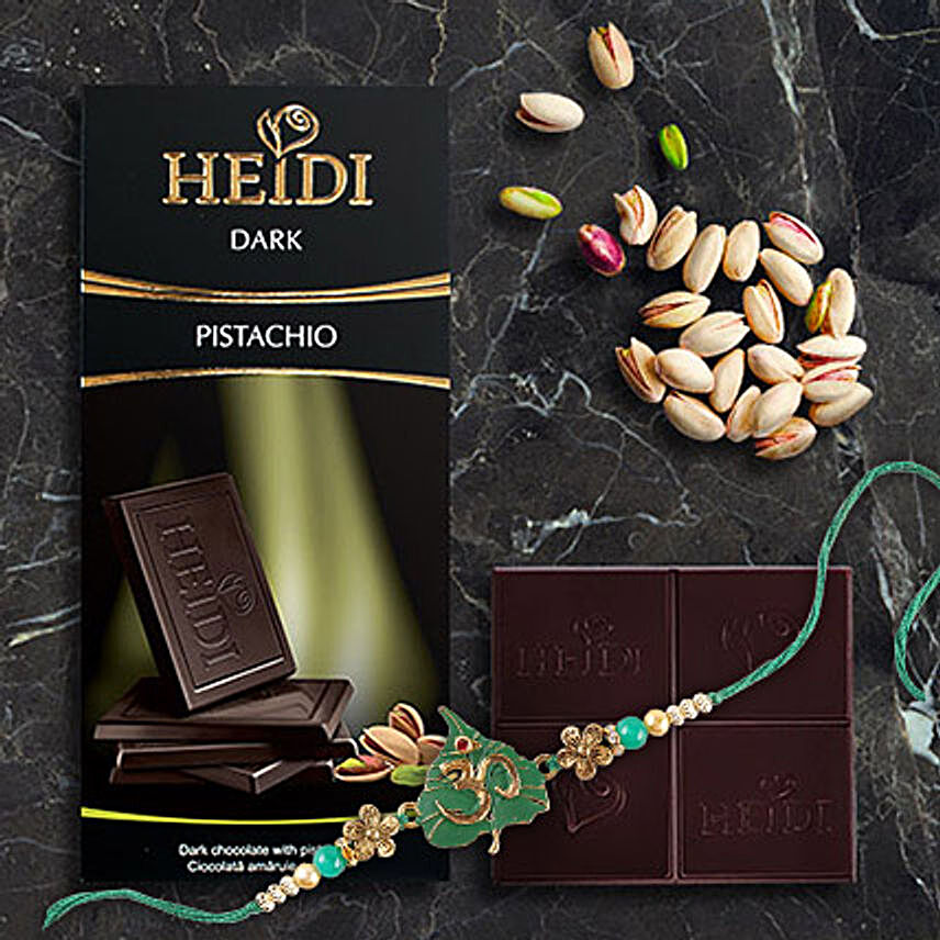 Heidi Pistachio Dark Chocolate Rakhi Combo