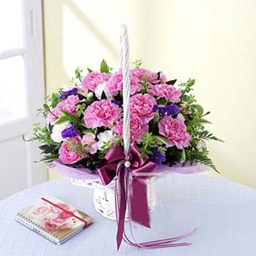 Classical Pink Carnations Flower Basket