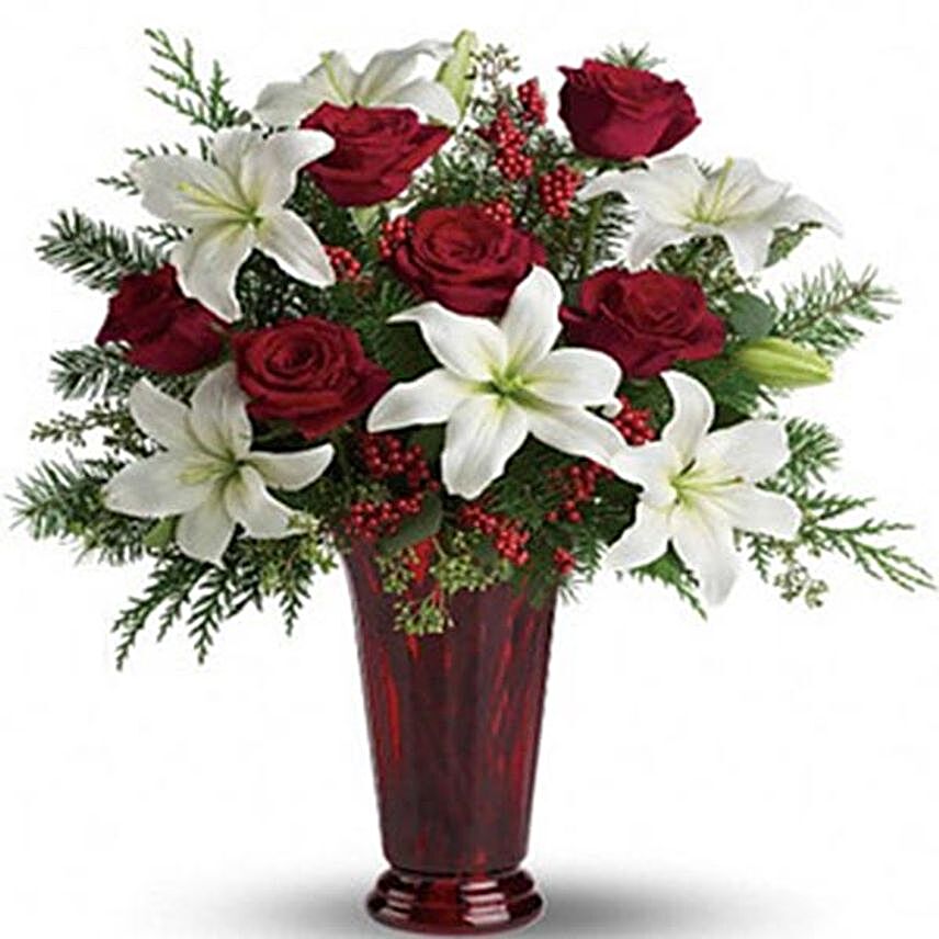 Roses And Lilies Bouquet In A Vase