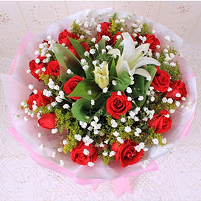 Most Beautiful Rose And Lily Bouquet:Rose Day Gifts to China