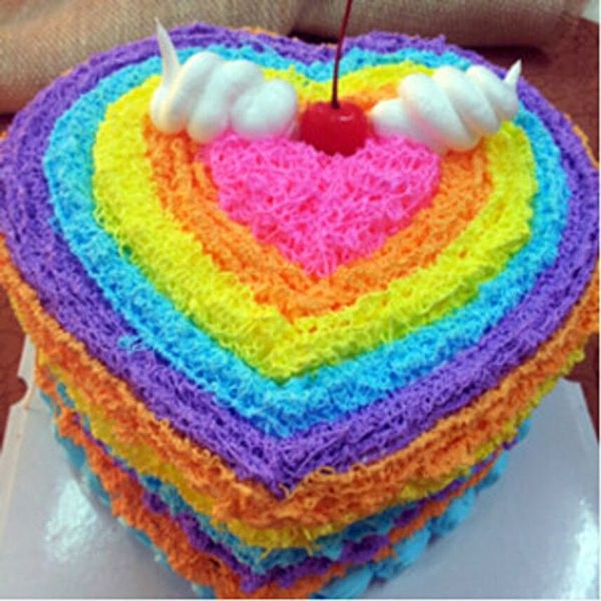 Heart Shaped Rainbow Cream Cake