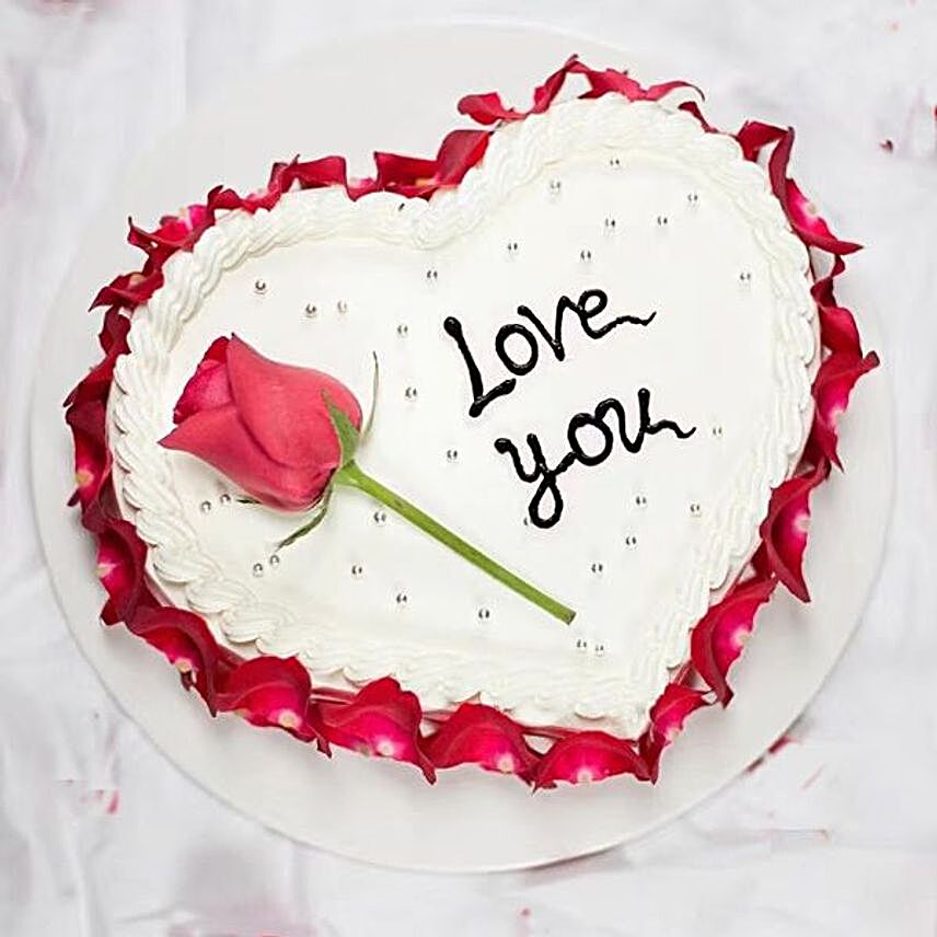 Love You Heart Shaped Cream Cake