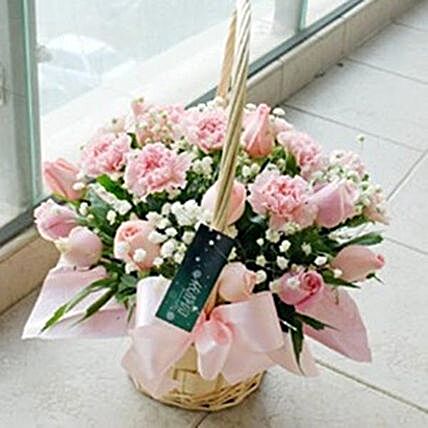 Thank You Mum Carnations And Rose Basket Arrangement