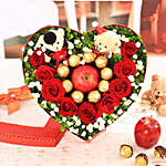 Flowers N Chocolates In Heart Shaped Box