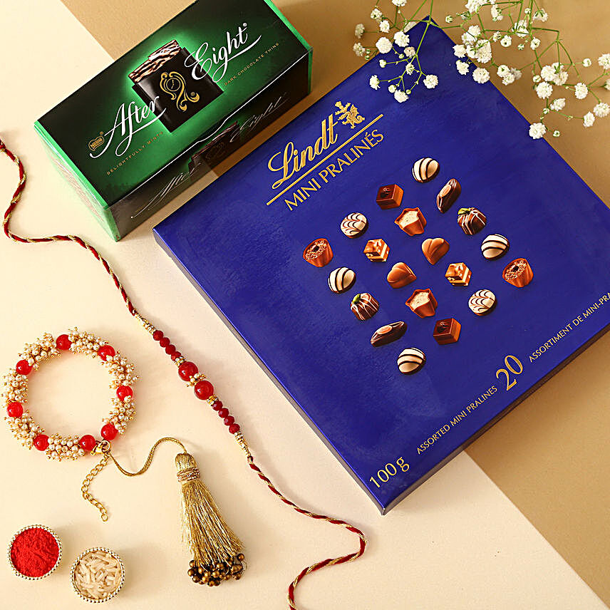 Sneh Red Rakhi Set With Pralines & After Eight finland