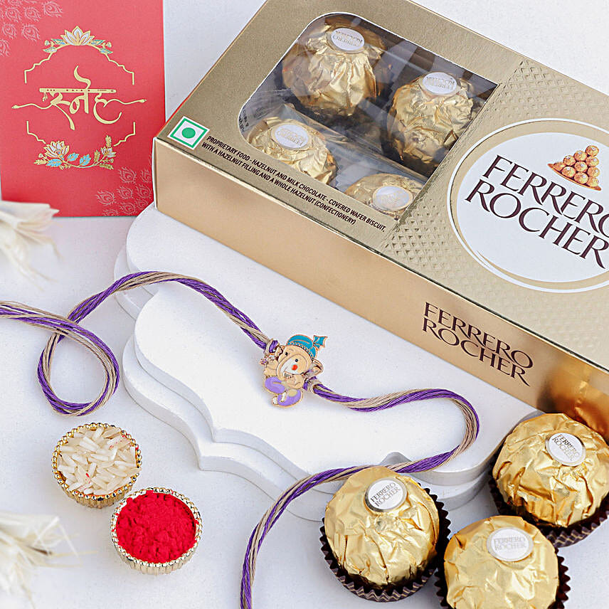 Bal Ganesha Cheerful Charm Rakhi N Ferrero Delight
