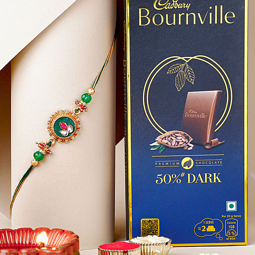 Royal Emerald Kundan Rakhi N Bournville Indulgence