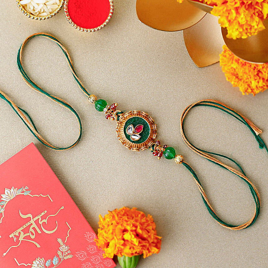 Royal Emerald Kundan Rakhi N Bournville Indulgence