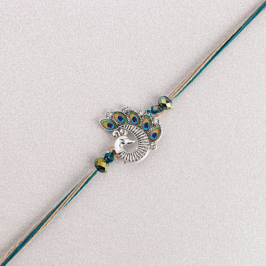 Sapphire Serenity Peacock Rakhi N Ferrero Delight