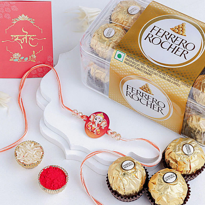 Sculpted Ganesha 3D Rakhi N Ferrero Rocher Gift Set