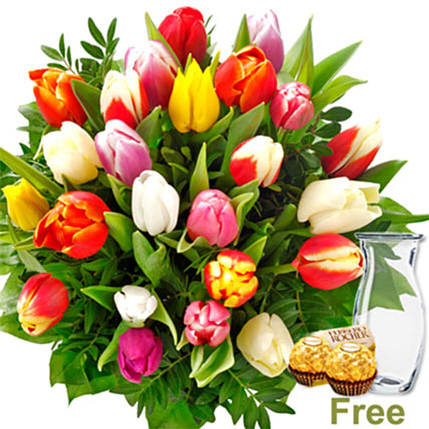 Colorful Tulips And Chocolates