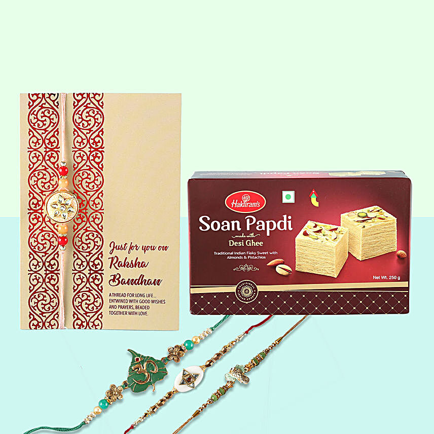 Tasty Soan Papdi With 4 Rakhis Combo