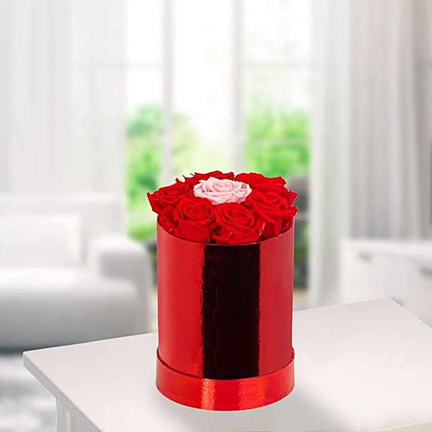 7 Pink Roses In A Grey Round Box:Send Rose Day Gifts to Germany