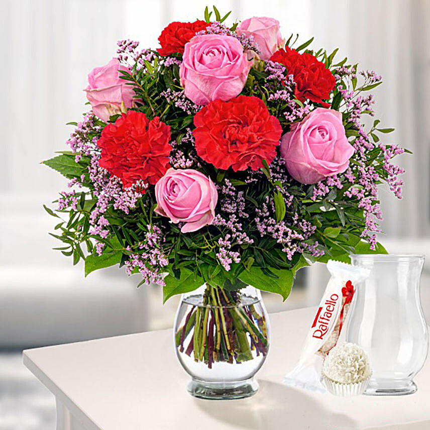 Flower Bouquet Liebestanz With Vase And Ferrero Raffaello