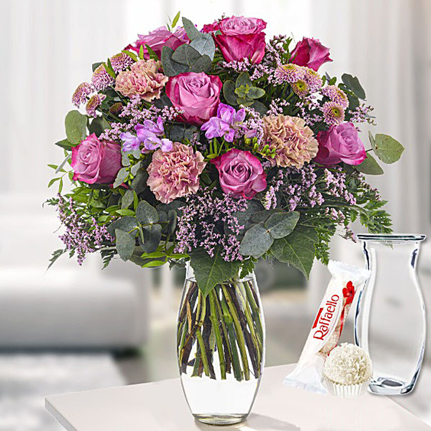 Flower Bouquet Poesie With Vase And Ferrero Raffaello