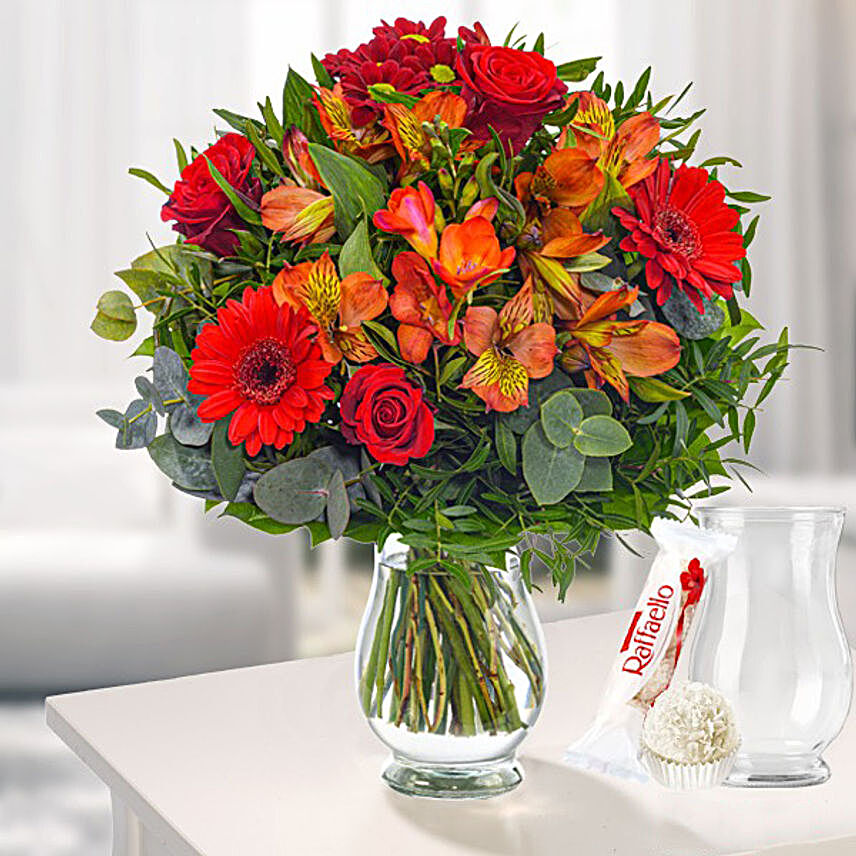 Flower Bouquet Blumensymphonie With Vase And Ferrero Raffaello