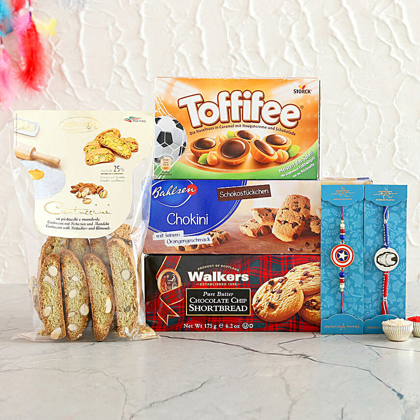 Superhero Kids Rakhi Set Sweet Hamper