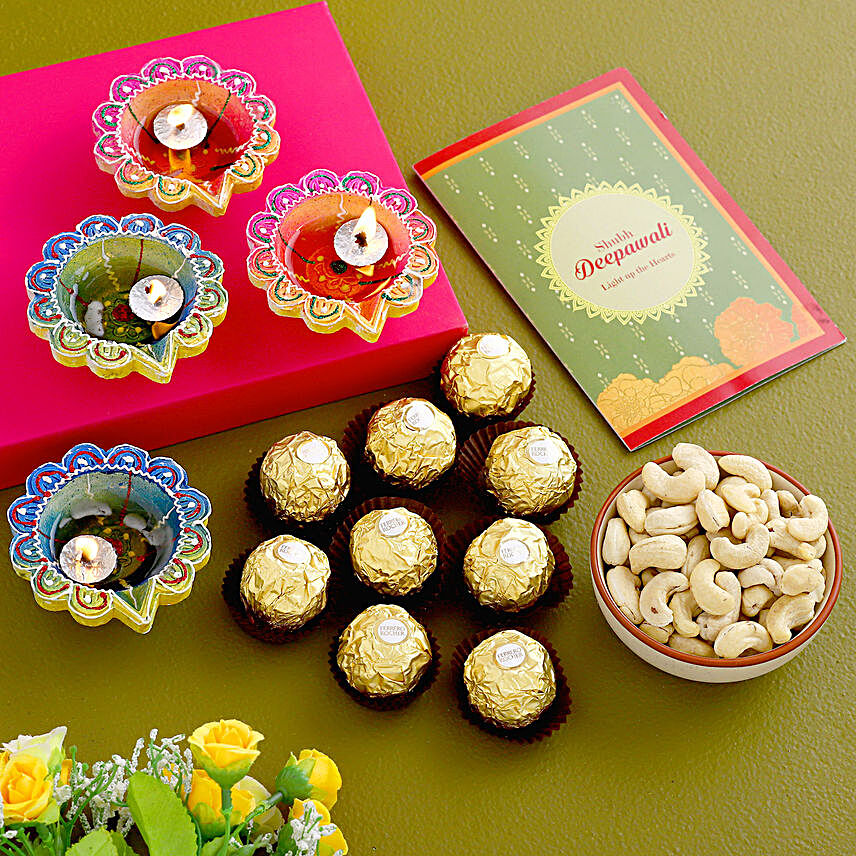 Diwali Greetings With Chocolates And Cashews:Diwali Gift Delivery in Germany