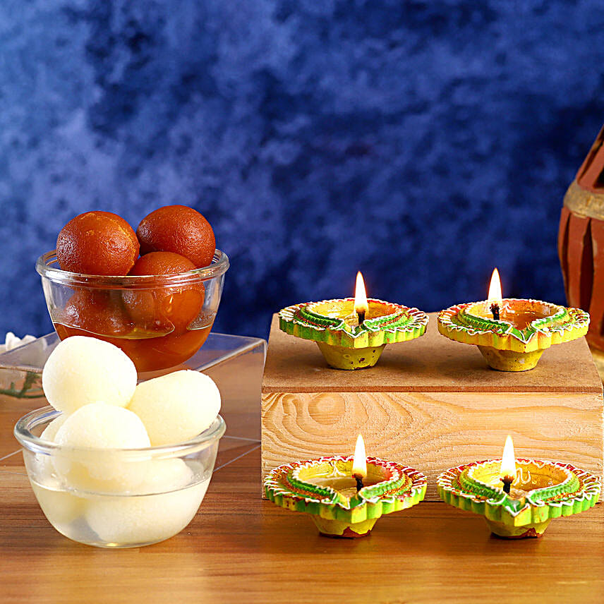 Happy Diwali Diyas And Sweets Hamper