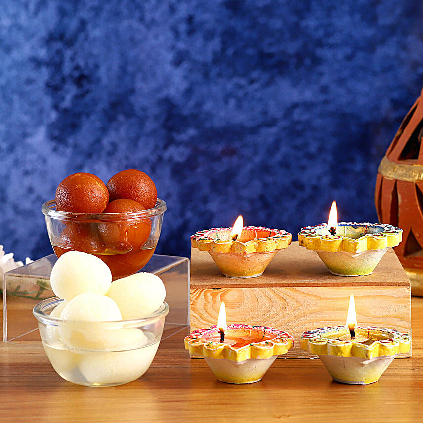 Designer Diyas With Sweets