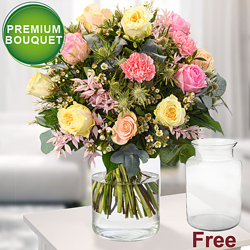 Bright Mixed Flowers Bouquet With Free Vase