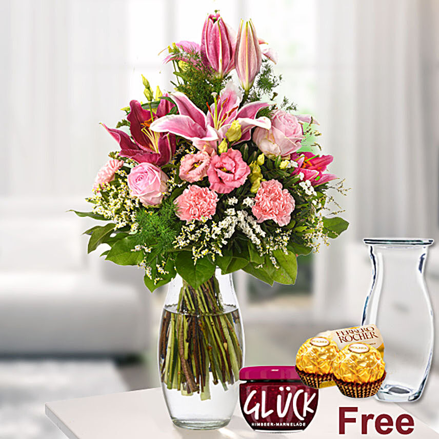 Enchanting Mixed Flowers Bouquet With Free Gifts