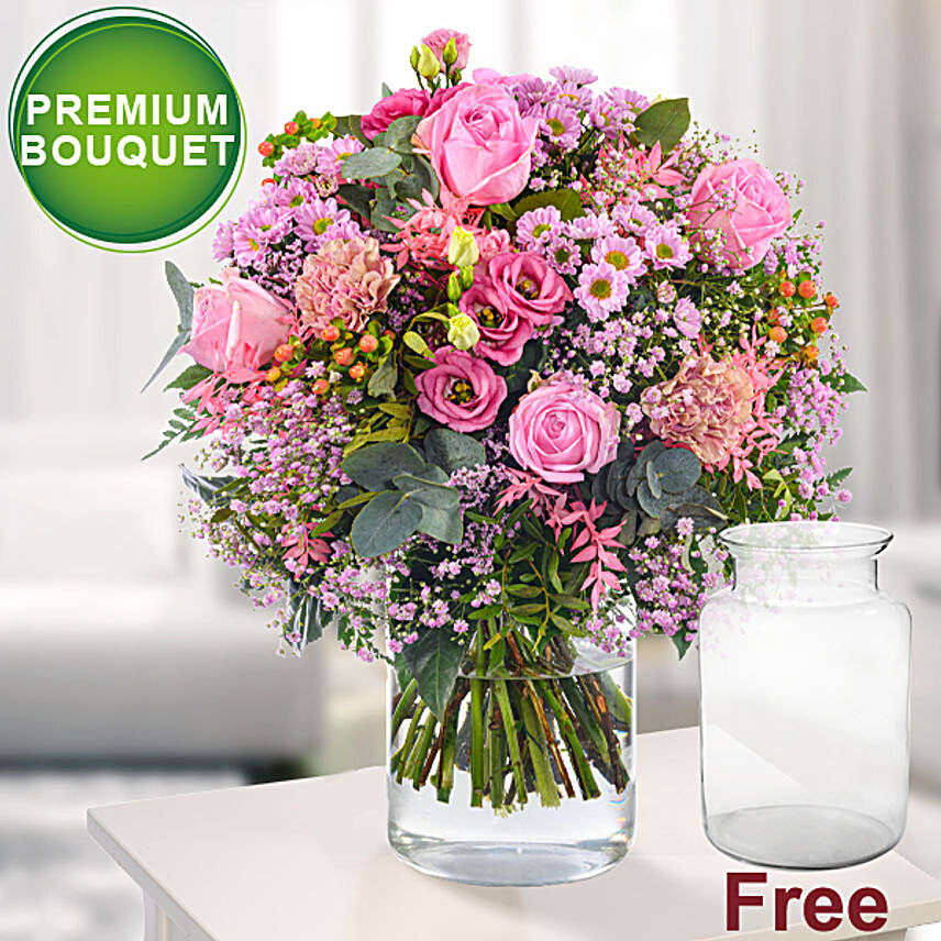 Mixed Flowers Bouquet With Premium Vase