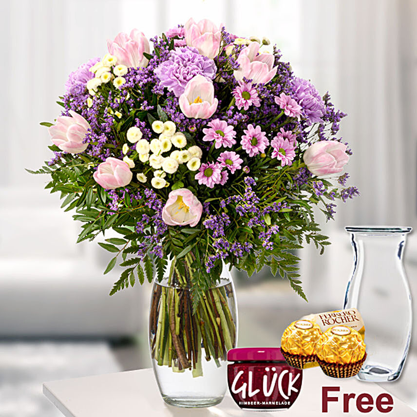 Premium Mixed Flowers Bouquet With Free Gifts