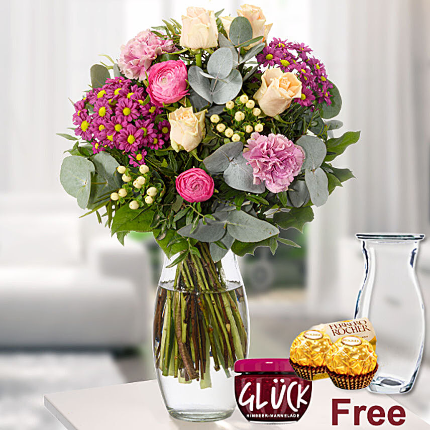 Radiant Mixed Flowers Bouquet With Free Gifts