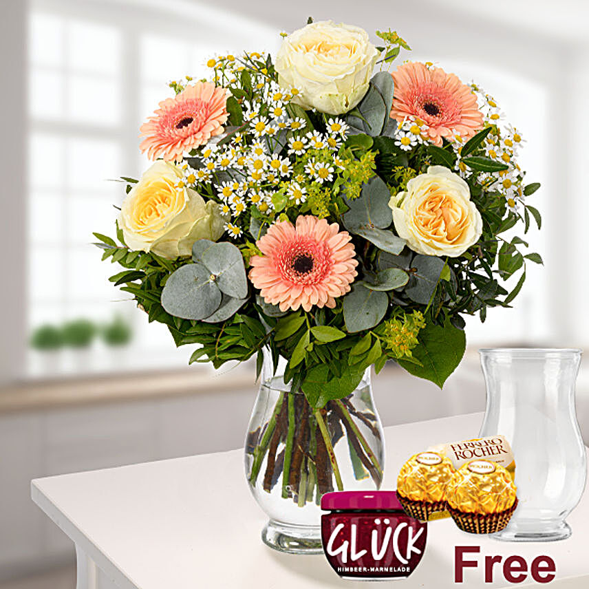 Spectacular Mixed Flowers Bouquet With Free Gifts