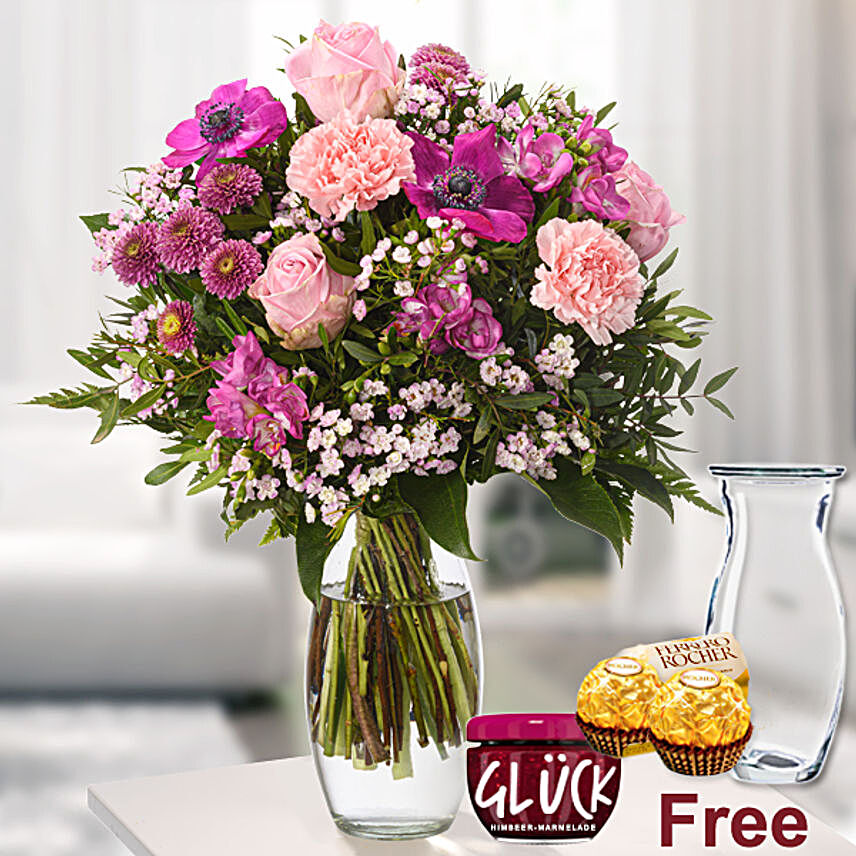 Stunning Mixed Flowers Bouquet With Free Gifts:Carnation Flowers to Germany