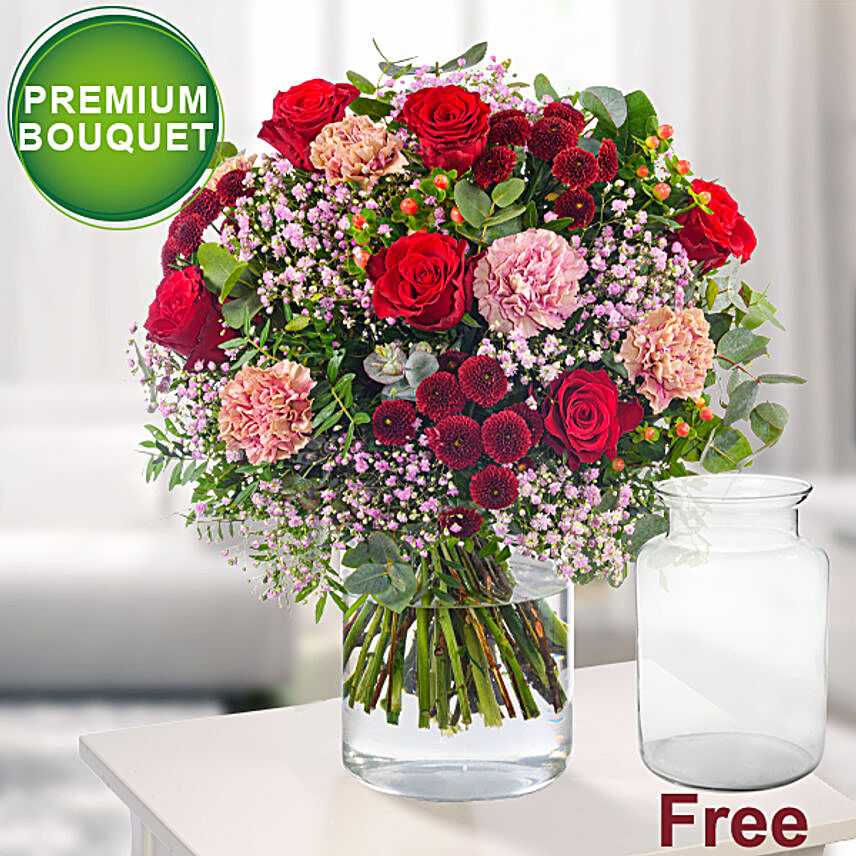 Vibrant Mixed Flowers Bouquet With Premium Vase