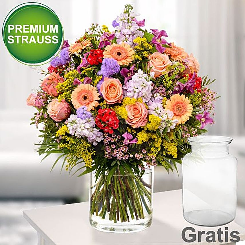 Vibrant Mixed Flowers Premium Vase:Birthday Bouquet to Germany