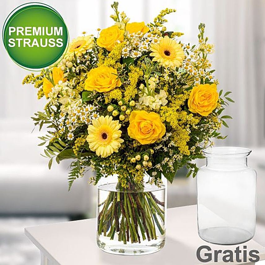 Bright Mixed Flowers Premium Vase