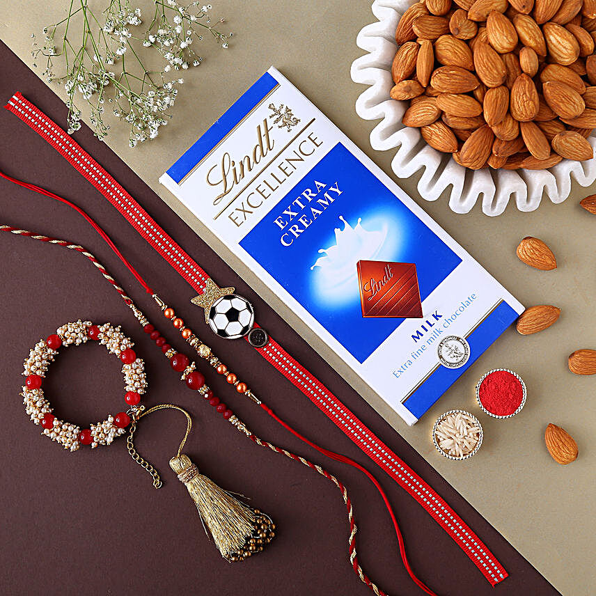 Sneh Elegant Rakhi Set With Lindt Chocolates & Almonds