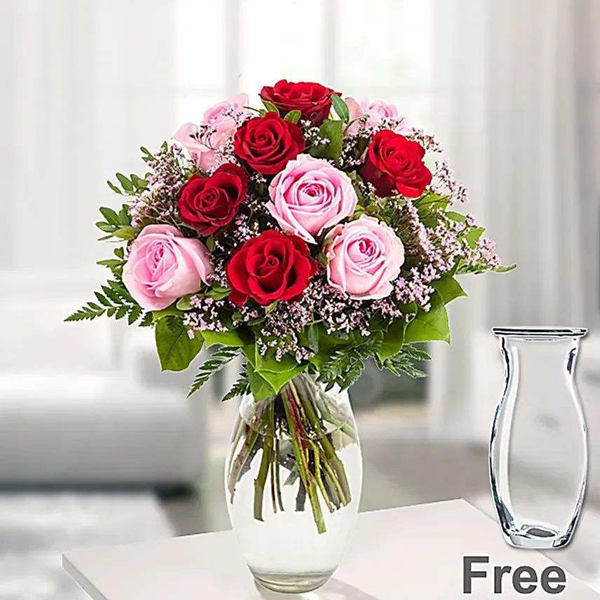 Rose Bouquet Harmony With Vase Und Ferrero Raffaello:Send Roses to Germany