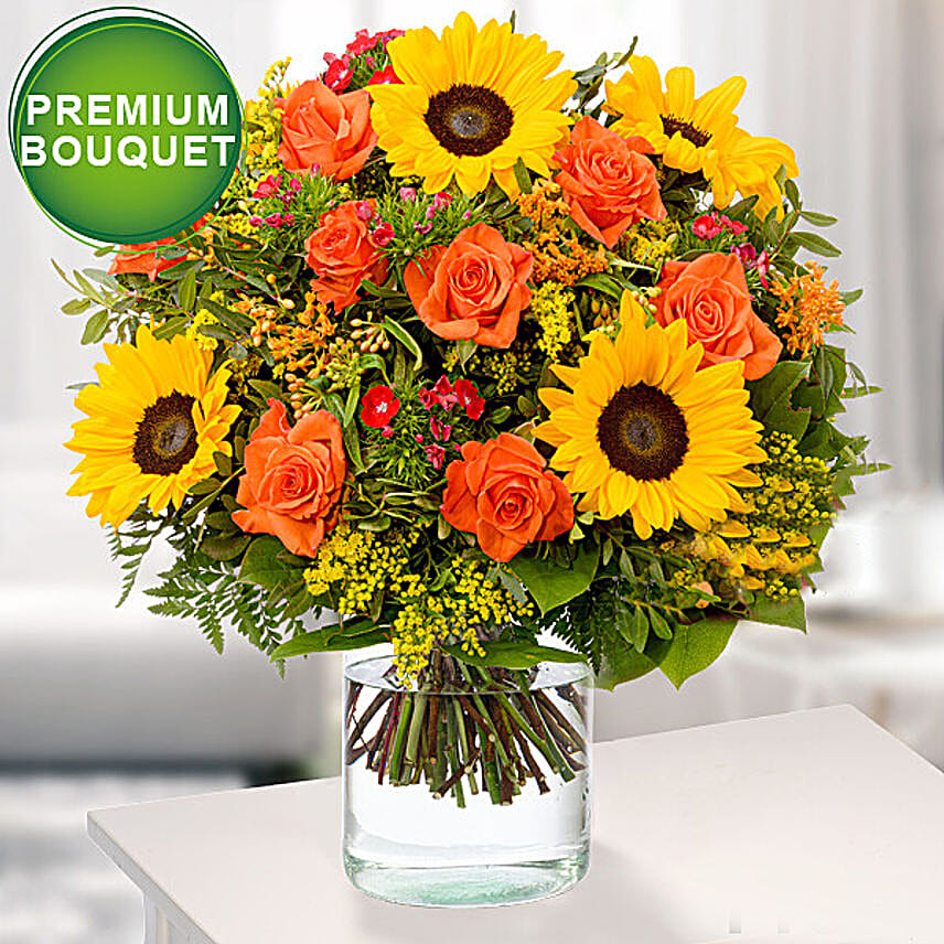 Autumn Love Floral Bunch With Free Vase