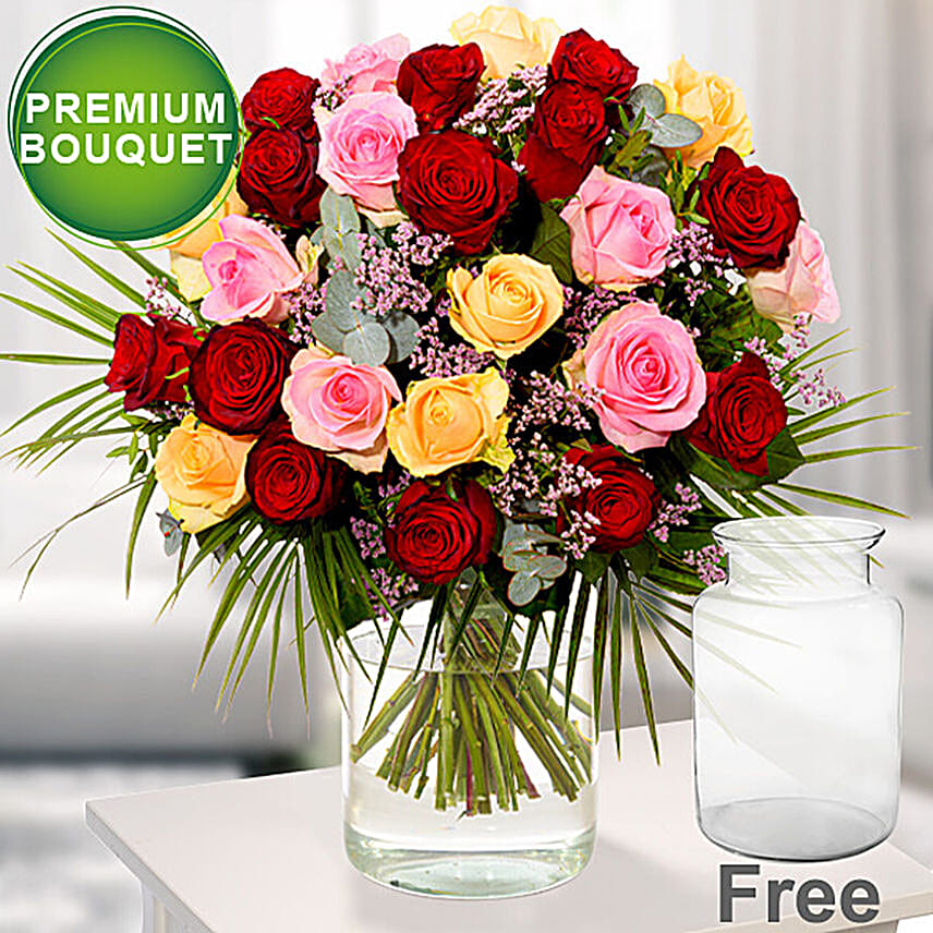 Blooming Bliss Mixed Floral Bunch With Free Vase