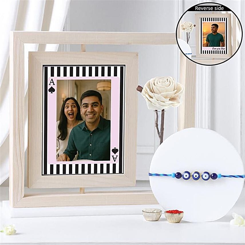 Personalised Photo Frame N Evil Eye Rakhi