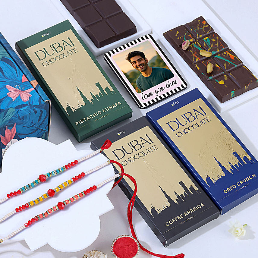 Trio Yellow Beads Rakhi Gift Box