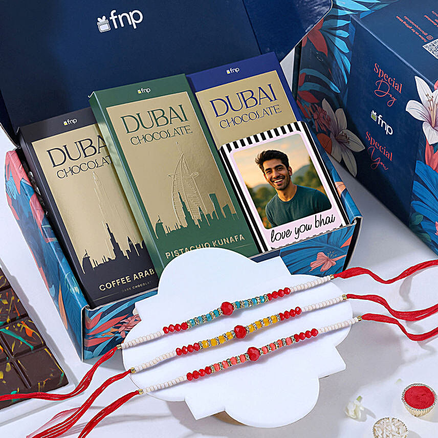 Trio Yellow Beads Rakhi Gift Box