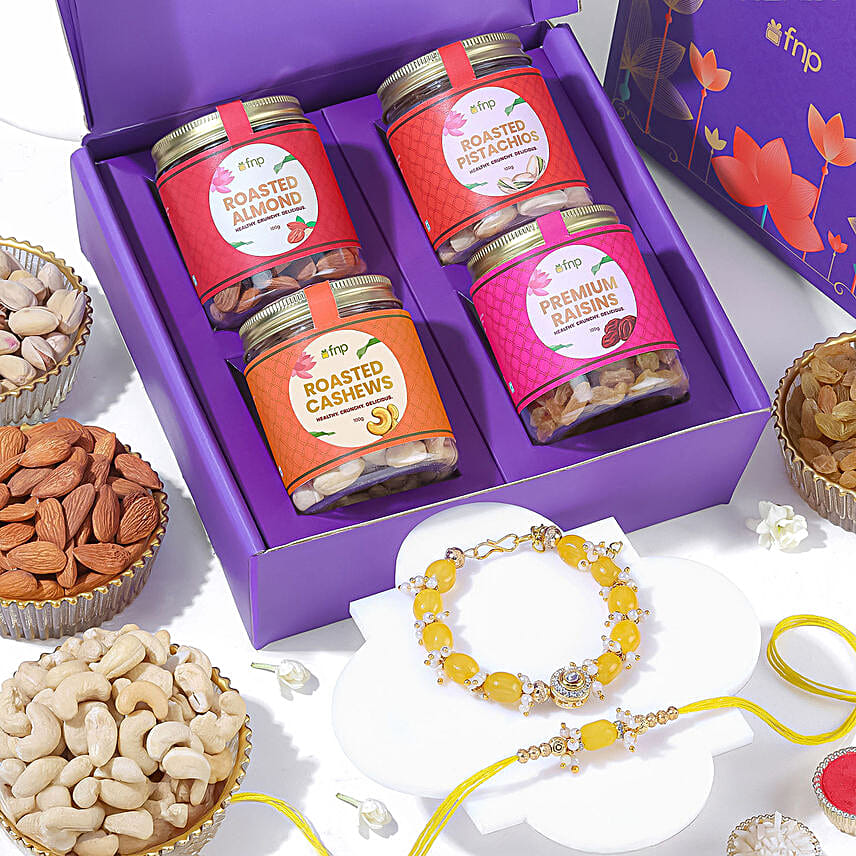 Designer Pearl Rakhi N Nutty Treat Box