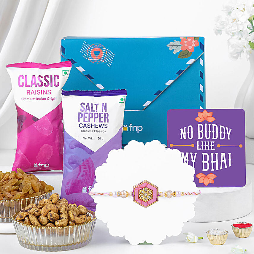 Designer Rakhi Gift Box with Snacks N Tabletop Token