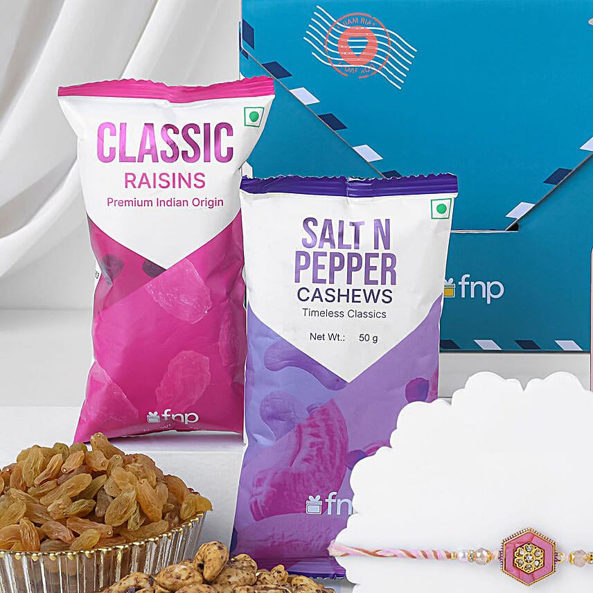 Designer Rakhi Gift Box with Snacks N Tabletop Token