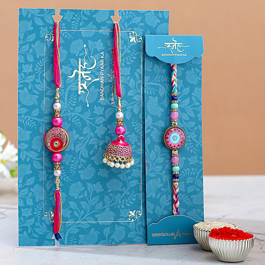 3 Classy Rakhis And Flavourful Chocolate Hamper