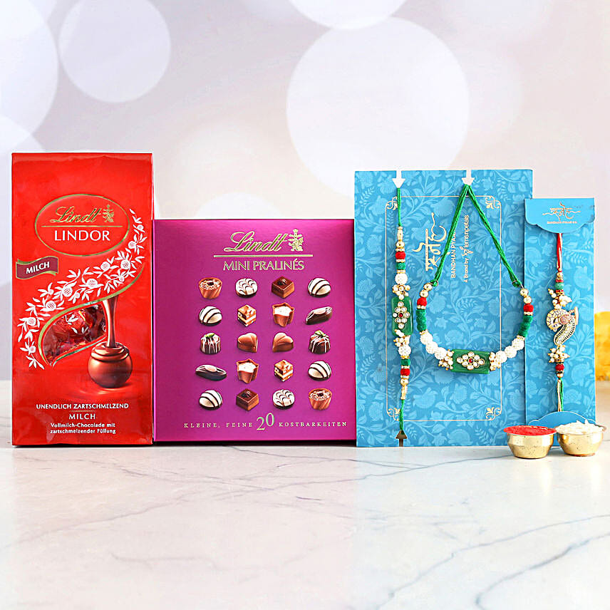3 Ethnic Rakhis And Delectable Chocolate Hamper